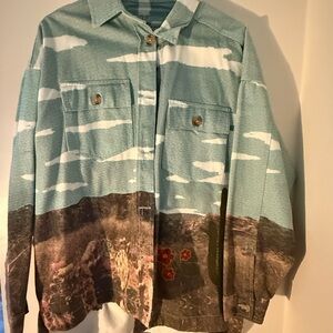 BDG Green and White Patterned Shirt